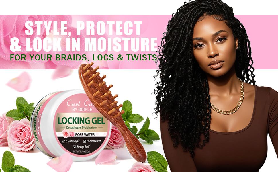 Locking Gel and Loc Brush for Styling and Securing Locs with Rose Water Moisturizer Lightweight Restorative Strong Hold Locking Gel and Loc Brush for Styling and Securing Locs with Rose Water Moisturizer Lightweight Restorative Strong Hold