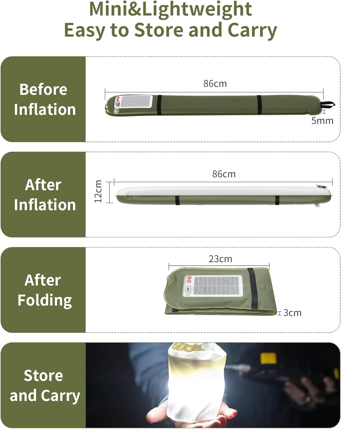 BougeRV  Inflatable Solar Camping Lantern,USB Rechargeable,4 Lighting Modes,IP66 Waterproof,Portable and Lightweight Tent Light