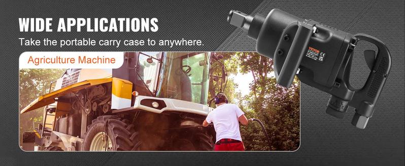 VEVOR 1 Inch Air Impact Wrench, TikTokShopBlackFriday, Up to 2730 ft-lbs Reverse Torque Output 1" Pneumatic Impact Gun Lightweight w/ 2 Handles for Heavy Duty Repairs and Maintenance