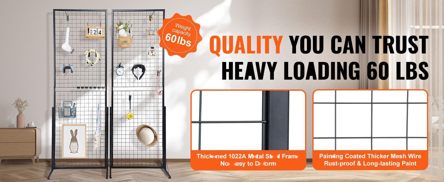 2' x 5.6' Grid Wall Panels Tower, 2 Packs Wire Gridwall Display Racks with T-Base Floorstanding, Double-Sided Gridwall Panels for Art and Craft Shows, Retail Display with Extra Clips and Hooks for Versatile Booths