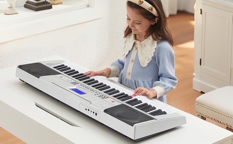 61 Key Piano Keyboard Electric with Lighted Keys Piano Stand LCD Screen Headphones & Microphone for Beginners Learning