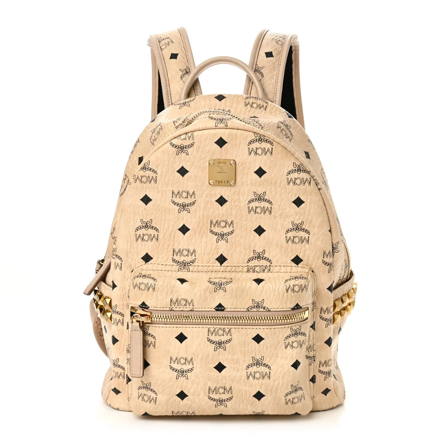 Pre-owned MCM Canvas Backpacks Visetos Small Side Stud Stark Backpack Beige
