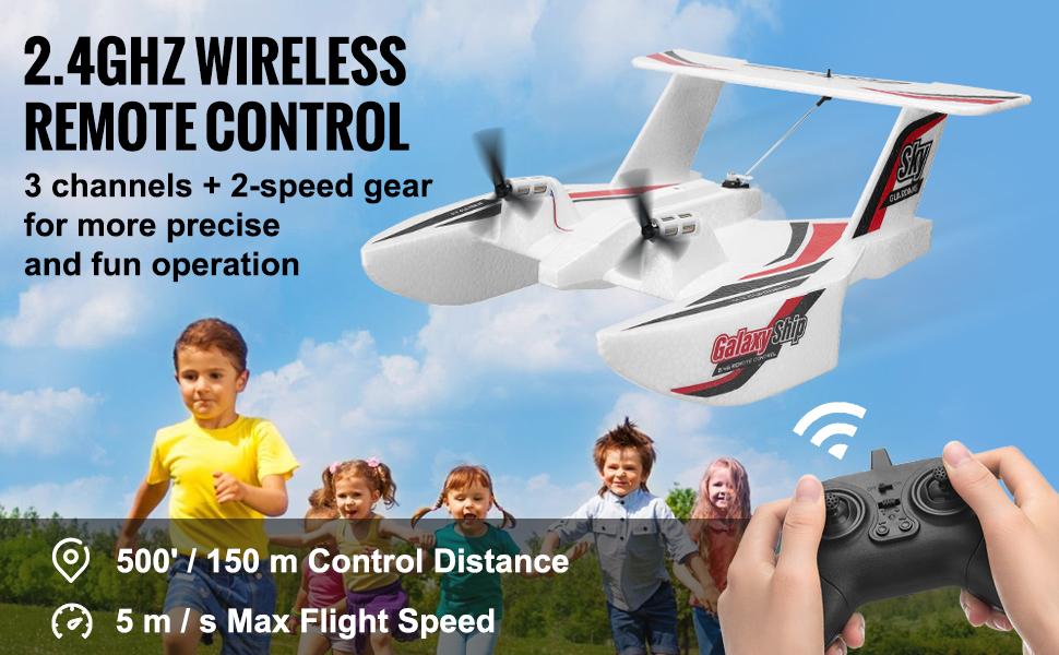 VEVOR RC Plane,  2.4GHZ 3 Channel Remote Control Airplane with 6-Axis Gyro Stabilizer, Ready to Fly Amphibious Aircraft Plane Toy with 2 Batteries, Easy to Fly RC Glider for Adults Kids Beginners Boys