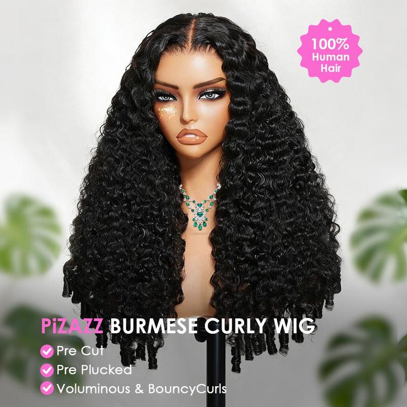 Pizazz Hair Burmese Curly Wig 13x6 HD Lace Front Wigs 100% Human Hair Pre- Everything Glueless Wig Human Hair With Drawstring Beginner Friendly