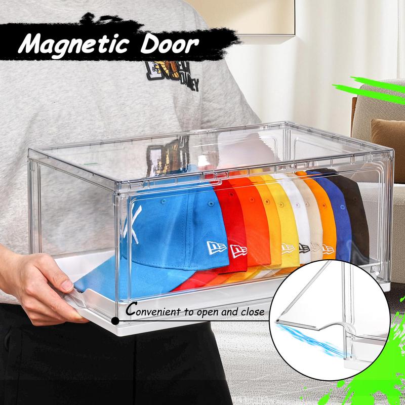 [Valentine's Day Gift] Vtopmart 2-4 Pack Hat Organizer for Baseball Caps, Clear Hats Holder Box with Drawer, Large Cap Storage with Sliding Tray, Stackable Rack Display Case with Magnetic Door, Each Holds 12 Hats