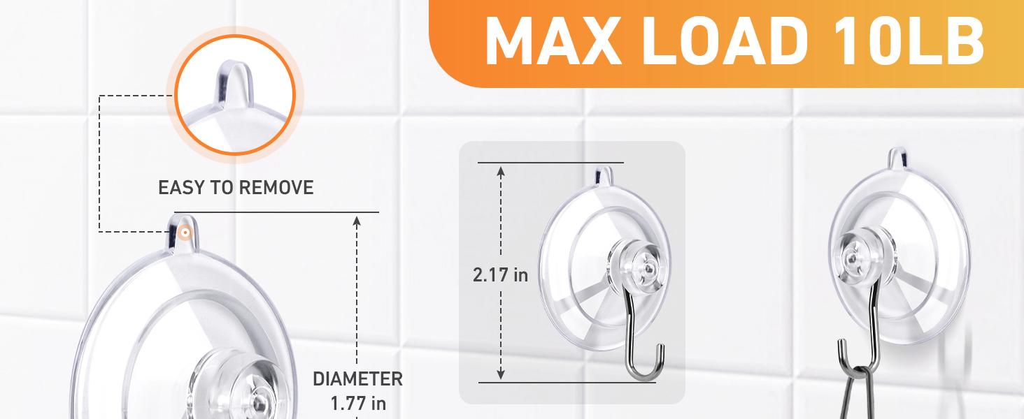 Suction Cup Hooks 12Pack Max Load 10LB 1.77In Clear Small Reusable & Removable Hook Suction Cup with Stainless Steel Hooks Organiser Silicone