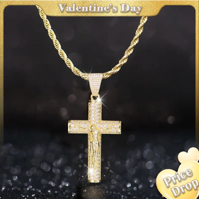 Holylegend 14K Real Gold-Plated Cross Necklace for Men, Advanced Nanotech Tarnish-Free Rope Miami Cuban Figaro Chains with Jesus Crucifix Pendant, 24” Long , Christian Religious Jewelry Gift