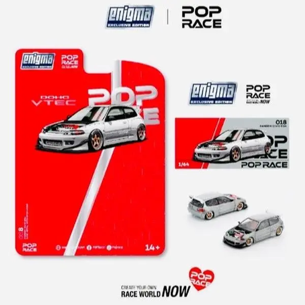 Pop Race Enigma Exclusive Edition Pandem Honda Civic EG6 Raw Metal #018 - 1:64 Scale Model Car in Blister Clamshell