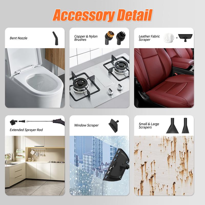 2500W handheld steam cleaner, high-temperature and high-pressure steam cleaner, portable car steamer with brush head, suitable for kitchen grease, car detailing, and bathroom cleaning 2500W handheld steam cleaner, high-temperature and high-pressure steam cleaner, portable car steamer with brush head, suitable for kitchen grease, car detailing, and bathroom cleaning