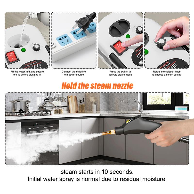Steam Cleaner with 15-second Heat-up 1.2L Water Tank 3-speed Adjustable Handle 2500W Portable Steam Cleaner with 20 Accessories for Home & Car Cleaning