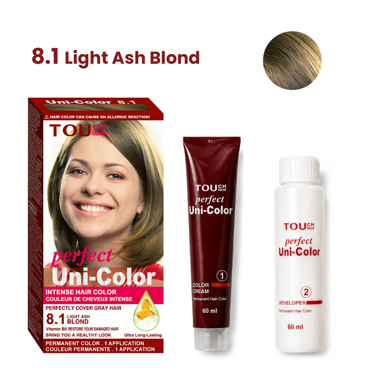 SOFTSUB Light Ash Blond Permanent Hair Color Cream Kit with Developer, Light Ash Blonde Hair Dye with Vitamin B5, Cream Formula, 120ml At-Home Hair Coloring Kit for Women