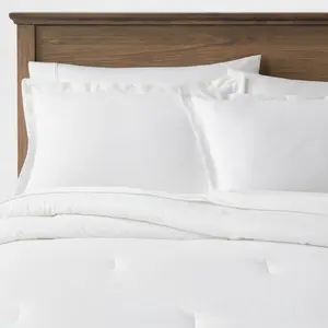 Full/Queen Cotton Linen Chambray Comforter & Sham Set White - Threshold
