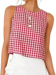 IDEALSANXUN Womens Gingham Crop Tank Tops 2026 Spring Summer Sleeveless Vest Top Flowy Ruched Floral