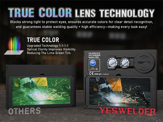 YESWELDER LYG-L600A-LT True Color Auto Darkened Welding Helmet | Anti-Blue Light Welding Mask with 2 Sensors | Wide Shade 4/9-13 Welding Hood for TIG MIG ARC Grinding