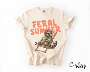 Comfort Colors Raccoon Drinking Iced Coffee Shirt, Feral Summer Shirt, Funny Animal Meme, Coffee Racoon