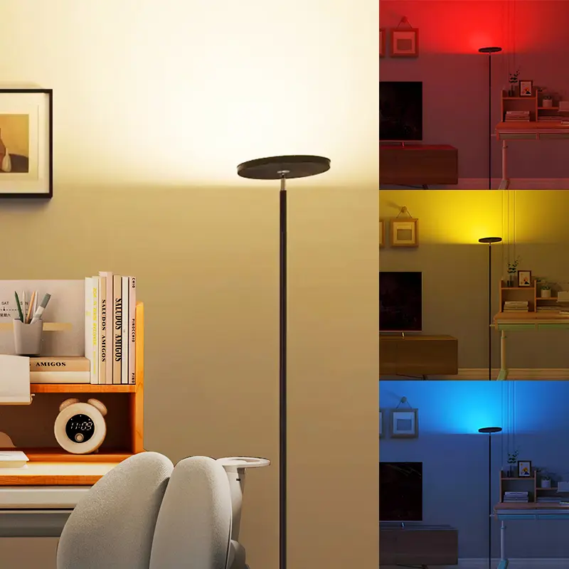 FULSUNT RGB Torchiere Floor Lamps for Living Room - LED Standing Lamp with Remote floor lamps, black  neon light, sunset lamps