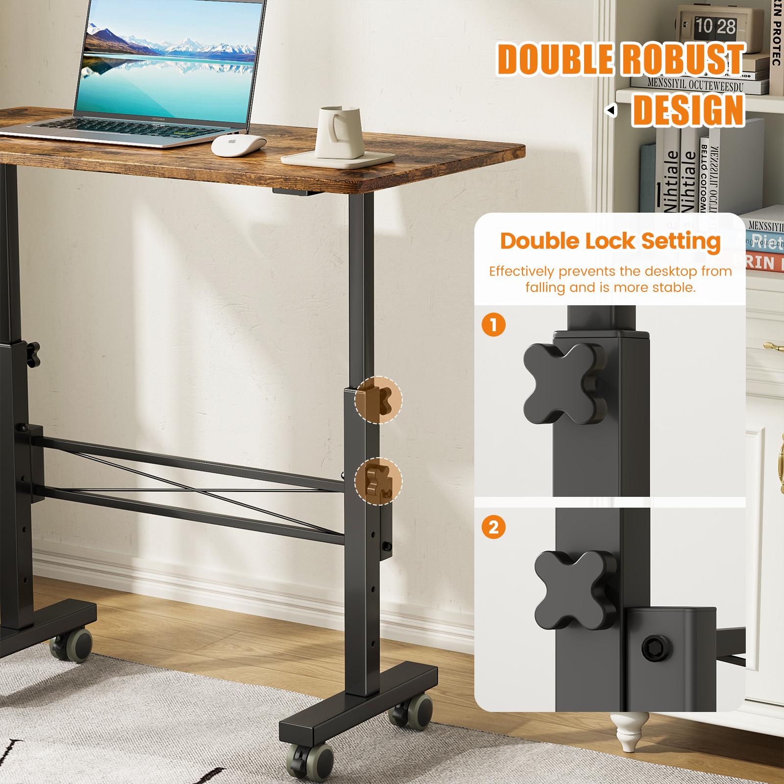 Flycity Portable vertical office desk, adjustable height standing desk, small computer, laptop, mobile vertical rolling desk with wheels, suitable for home office desk