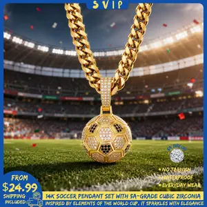 Luxury Gold Soccer Ball Pendant Necklace for Men, Iced Out CZ Football Charm Cuban Link Chain, Championship Inspired Hip Hop Jewelry Gift