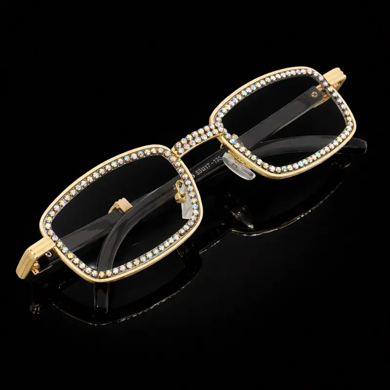 Luxury Gold Rhinestone Square Sunglasses UV400 Fashion Eyewear Men Women