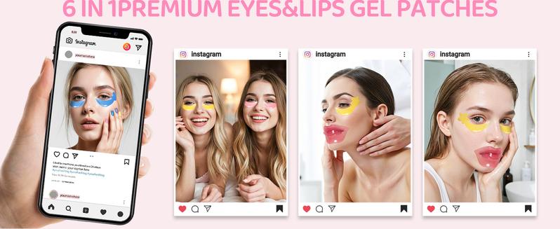 30PCS Lip Masks & Gel Eye Masks,Crystal Collagen Eye Patches for Puffy Eyes, Moisturizing& Reducing Fine Lines Dark Circle eye Patches for Women Men