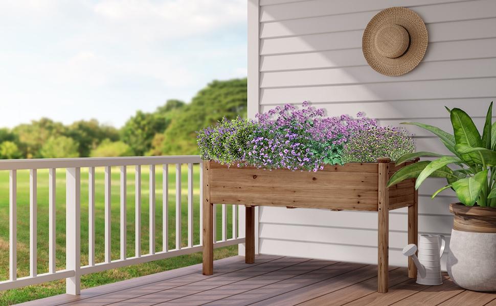 【Fir Wood】Yaheetech Raised Garden Bed Elevated Wooden Horticulture Planter Box with Legs Standing Growing Bed for Gardening/Backyard/Patio/Balcony