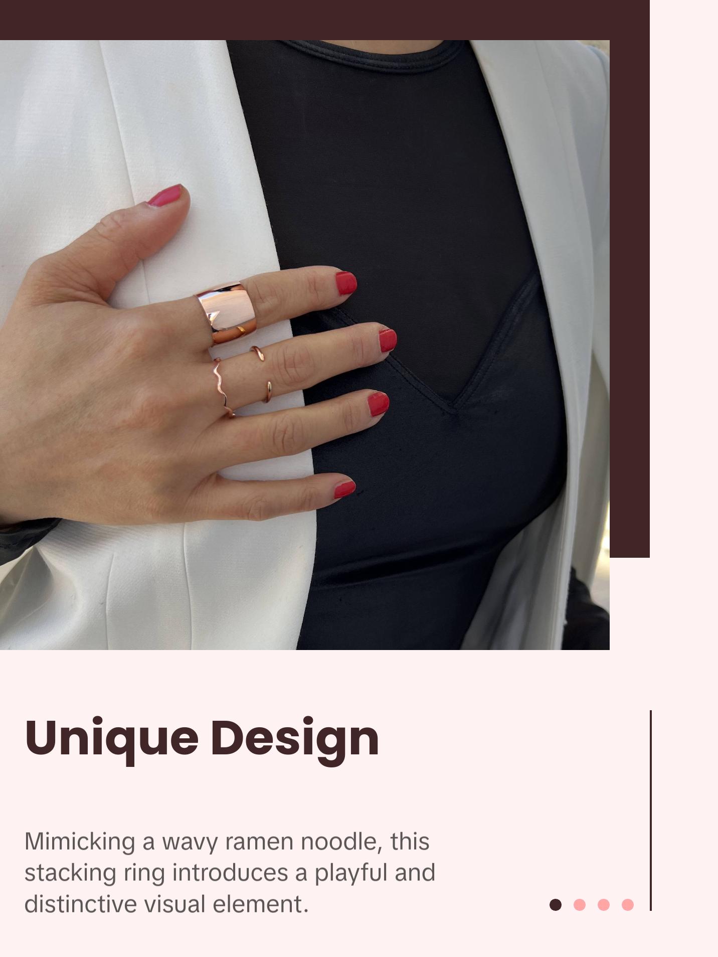 SONIA HOU Noodle Wavy 18K Rose Gold Over Sterling Silver Stackable Ring | S925 Minimalist Trendy | Cute Classic Simple Stackable | Birthday Gift