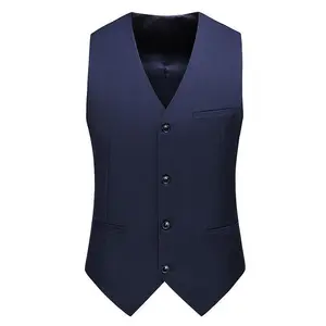 2026 Business and leisure plus size men's slim fit solid color suit vest fashion single row V-neck multifunctional vest sleeveless vest