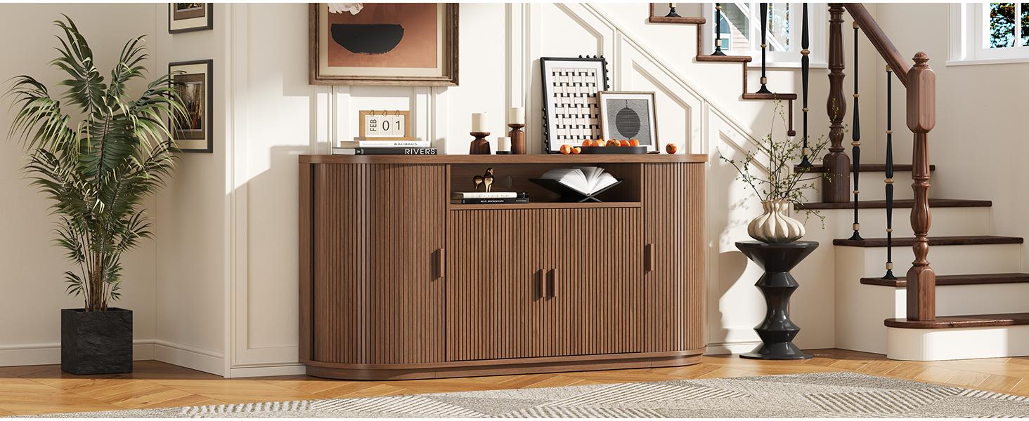 【SPRING GLOW UP】ONBRILL 63" Sideboard Buffet Cabinet with Storage, Modern Fluted Accent Credenza with Sliding Doors, Drawers and Adjustable Shelves, Wood Coffee Bar Console Table for Kitchen, Living Room, Enrtyway 【SPRING GLOW UP】ONBRILL 63" Sideboard Buffet Cabinet with Storage, Modern Fluted Accent Credenza with Sliding Doors, Drawers and Adjustable Shelves, Wood Coffee Bar Console Table for Kitchen, Living Room, Enrtyway