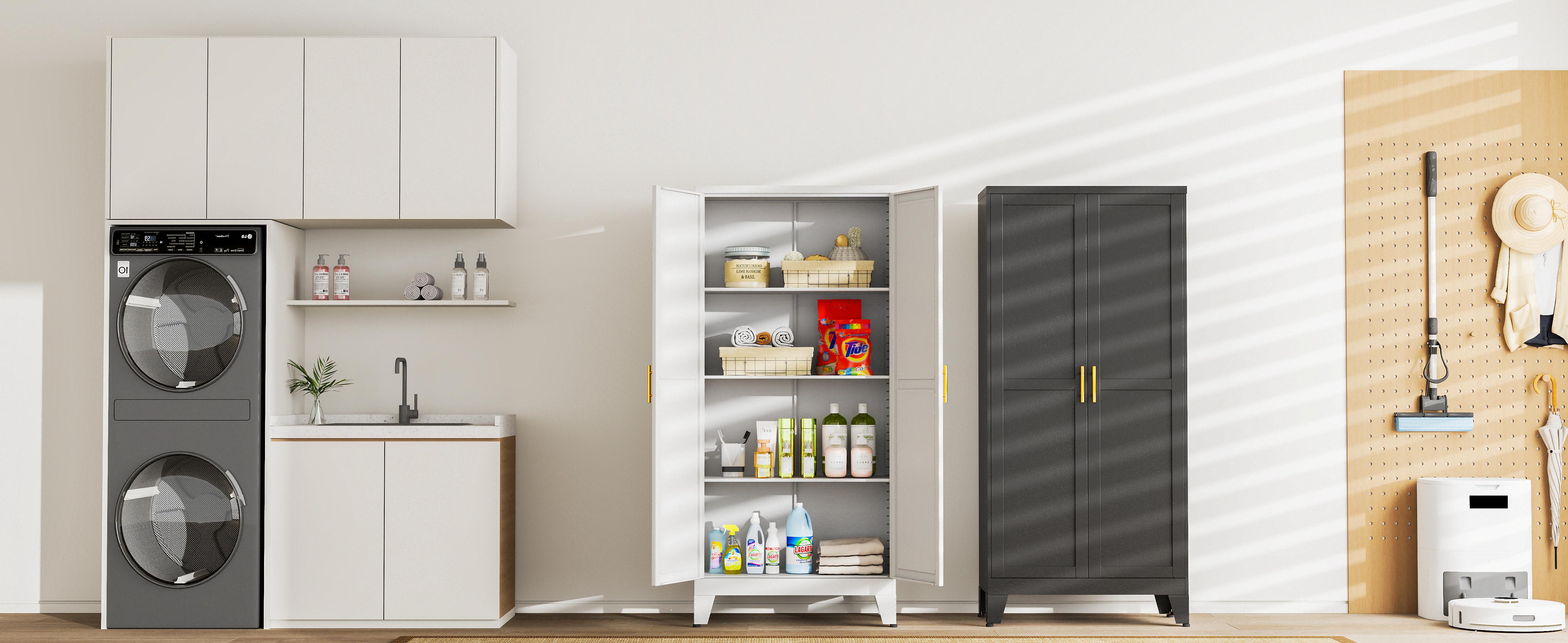 Metal Pantry Cabinet 47"with 2 Doors & 3 Adjustable Shelves, Kitchen Pantry Storage Cabinets for Dining Room, Living Room, Bathroom Furniture Organization storage cabinets drawer dresser Freestanding Cupboard