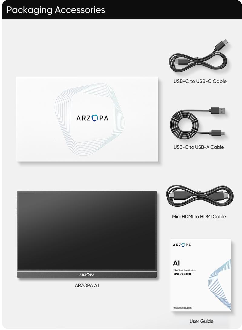 ARZOPA Portable Monitor FHD 1080P Ultra-Slim Portable Laptop Monitor IPS Display for PC MAC Phone Xbox, PS5 - USB C & HDMI Connectivity Remote Work