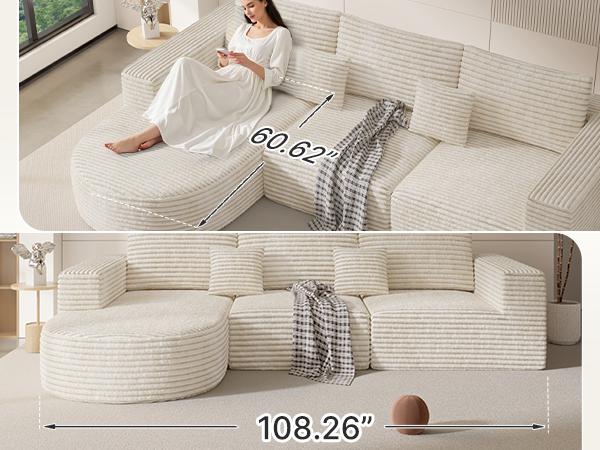 【2 Packages shipping】110" Modular Sectional Sofa Couches, Cloud Couches for Living Room, Boneless Sofa with Deep Seat,L-Shape Couch with Chaise,No Assembly Required,Beige, 【2 Packages shipping】110" Modular Sectional Sofa Couches, Cloud Couches for Living Room, Boneless Sofa with Deep Seat,L-Shape Couch with Chaise,No Assembly Required,Beige,