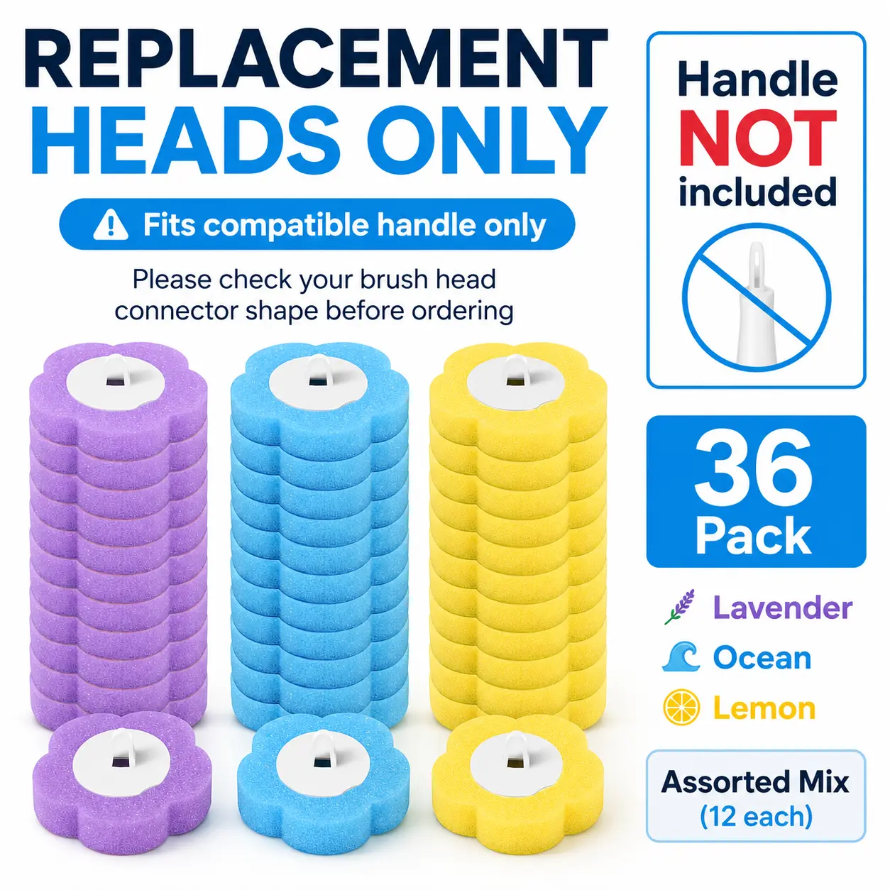 2026 New Disposable Toilet Brush Replacement Heads,Pack of 36—Refill Only,Fits Compatible Handle-Replacement Toilet Brush Heads,Lavender,Ocean,Lemon Scents,Assorted Mix bathroom sets full set,toilet bowl cleaners,home essentials,Bathroom Toilet and tools