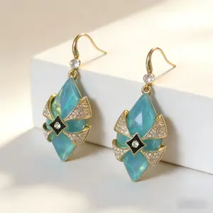 14K Gold Plated Teal Crystal Drop Earrings - Elegant Design for Holiday Parties & Gifting