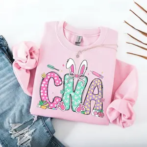 Easter CNA Nurse Sweatshirt, Nurse Coquette Bow T-Shirt, Retro Easter Bunny Sweater, Happy Easter CNA Pullover, Nurse Life Crewneck Gift