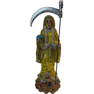 Yellow Holy Death Statue  Blesses – Prosperity, Success, Protection & Abundance (Santa Muerte Amarilla) 12 Inches