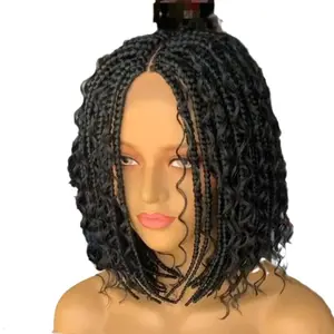 Short Box Braids Synthetic Wig for Women, Middle Part Machine Made Pre-Styled Braiding Wig with Stretchy Cap, Natural Black Heat Resistant Hair for Daily Wear