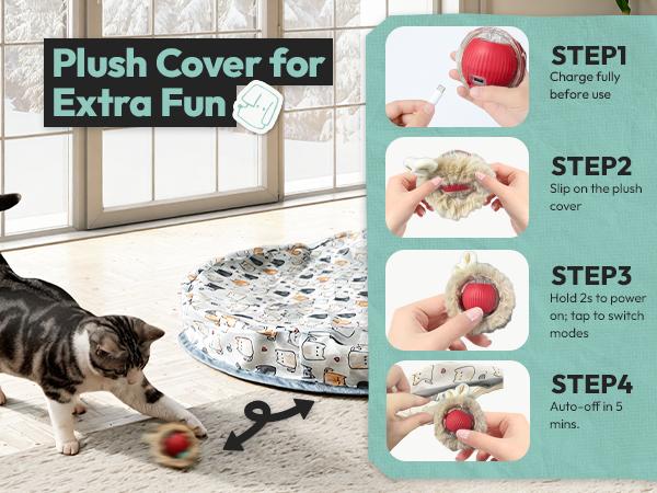 Indoor Cat Interactive Toy with Auto Motion Sensor｜Rechargeable Chasing Ball + Hide & Seek Hunting Mat｜Keeps Bored Cats Active with Smart Random Movement Modes