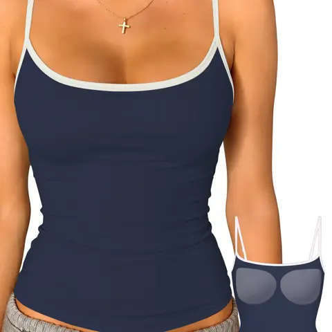 Danysu Padded Cami Tank Tops for Women Adjustable Straps Double Lined Square Neck No See Through Sleeveless Basic Camisole campingessentials