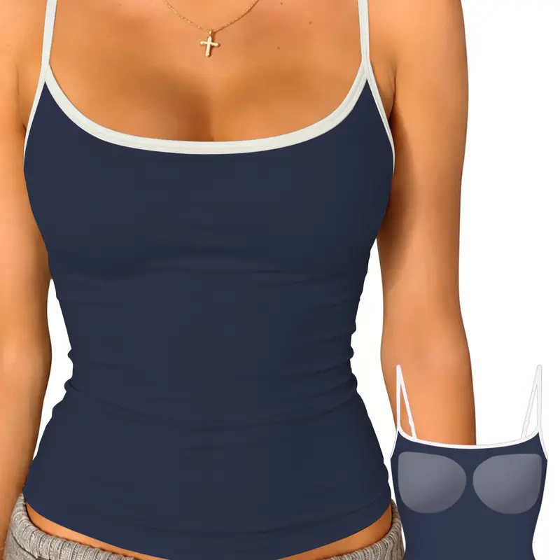 Danysu Padded Cami Tank Tops for Women Adjustable Straps Double Lined Square Neck No See Through Sleeveless Basic Camisole campingessentials