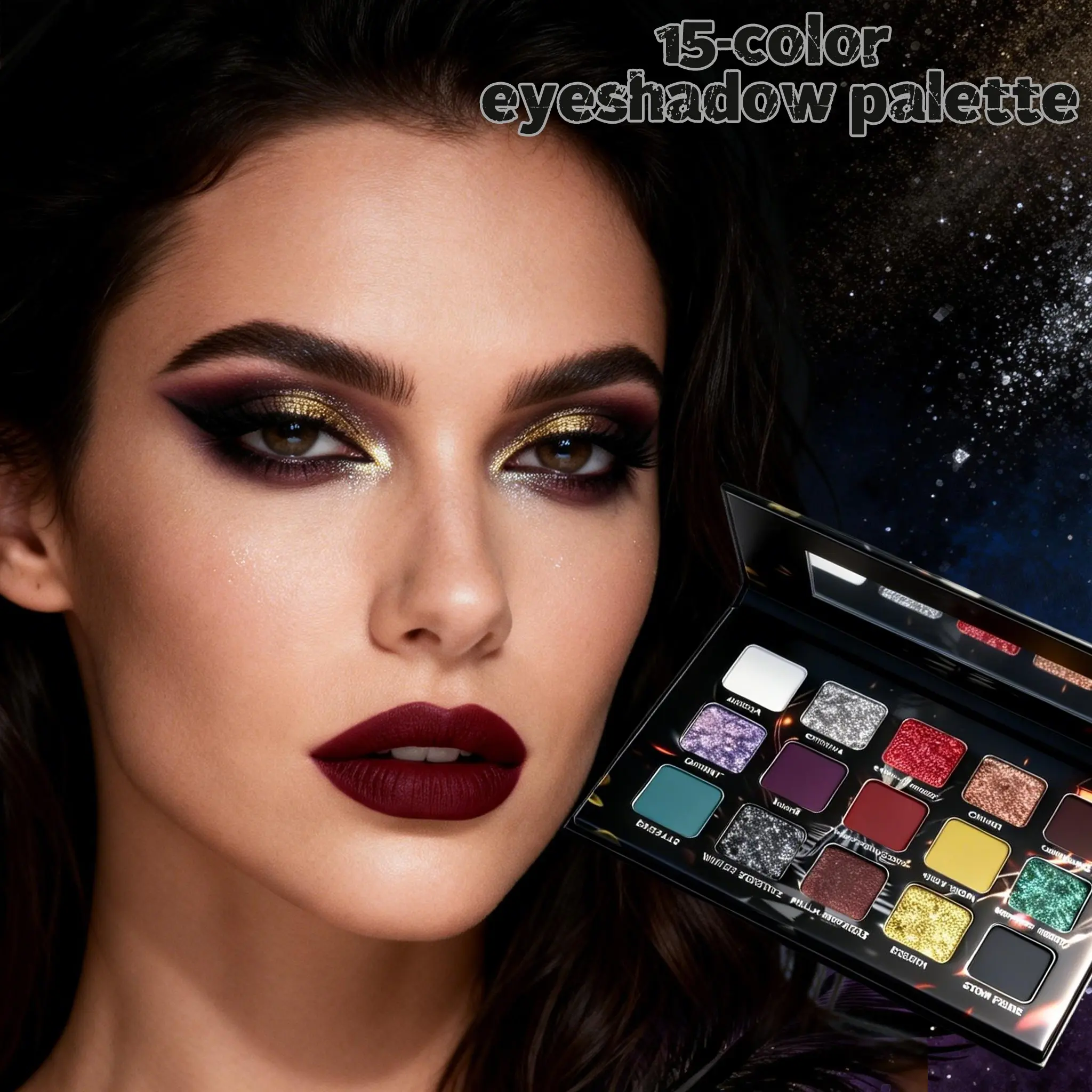 HERORANGE 15-Color Dark Punk Style Eyeshadow Palette, Highly pigmented palette, Smoky eye and cosplay makeup, matte and shimmery shades, Glitter Eyeshadows, Cosmetic Eyeshadow, multi-purpose highlighter, suitable for parties, events, creative makeup looks