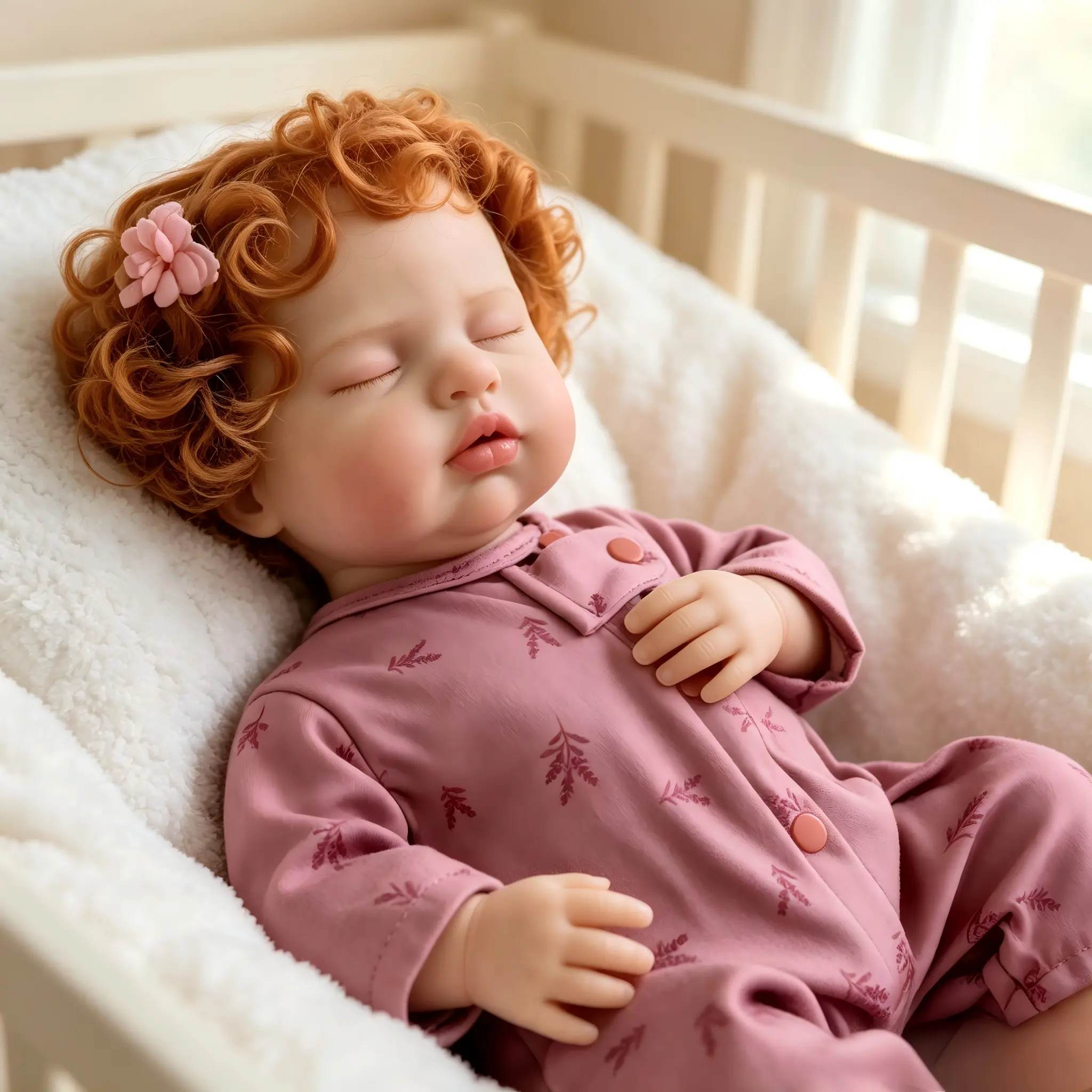 19-Inch Asleep Reborn Baby Girl Doll, Rooted Curly Hair, Lifelike Handmade Cloth Body, Soft Vinyl Real-Life Doll, Toy for Kids Age 3+ – Birthday & Christmas Gift Set, Reborn Baby Doll