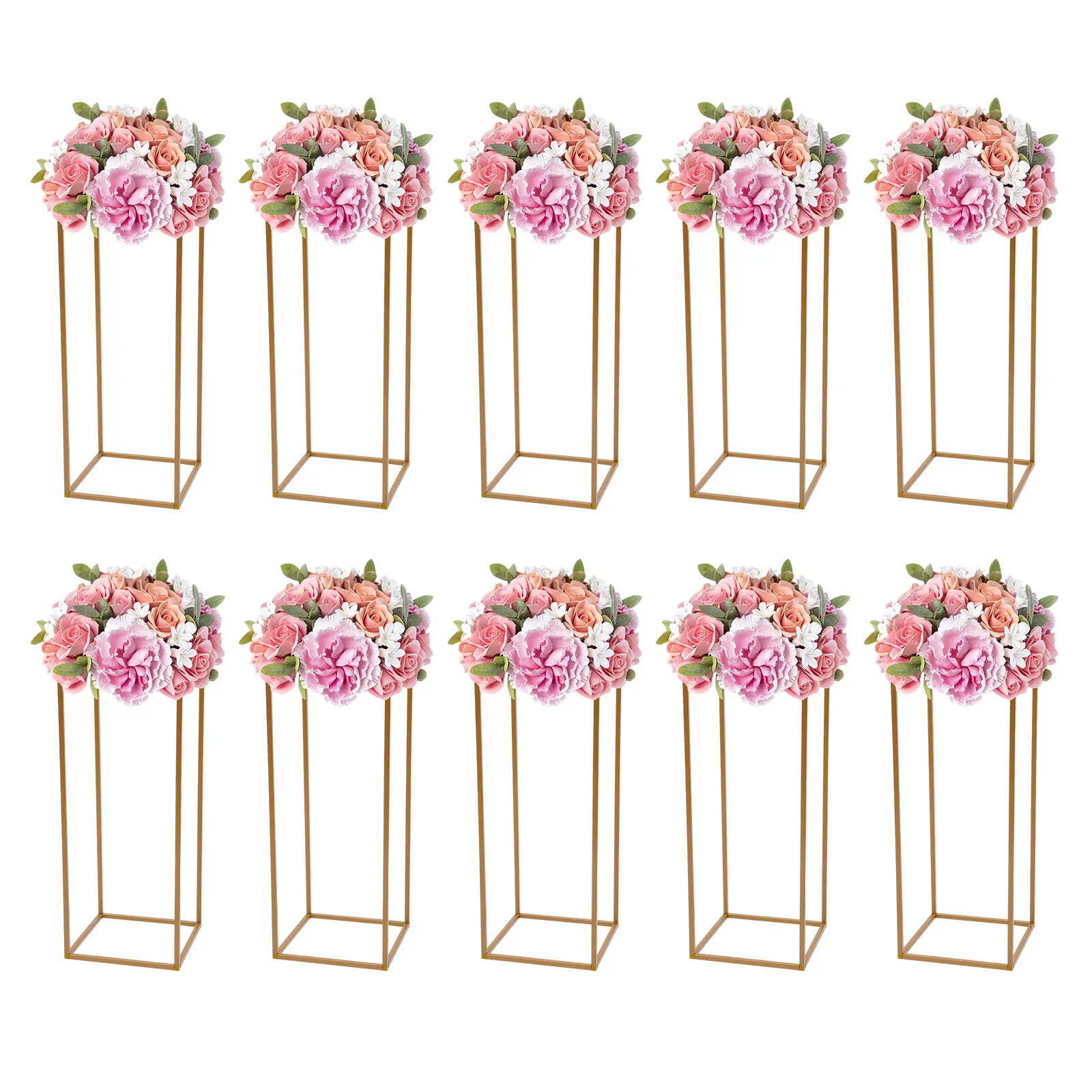 10PCS Gold Rectangle Iron-Plastic Flower Stands - 10kg Load Capacity, Modern Freestanding Durable, Party Decoration, Table Centerpiece, Desk Accessory, Wedding Decor, Indoor Use, Assembly Required: Yes