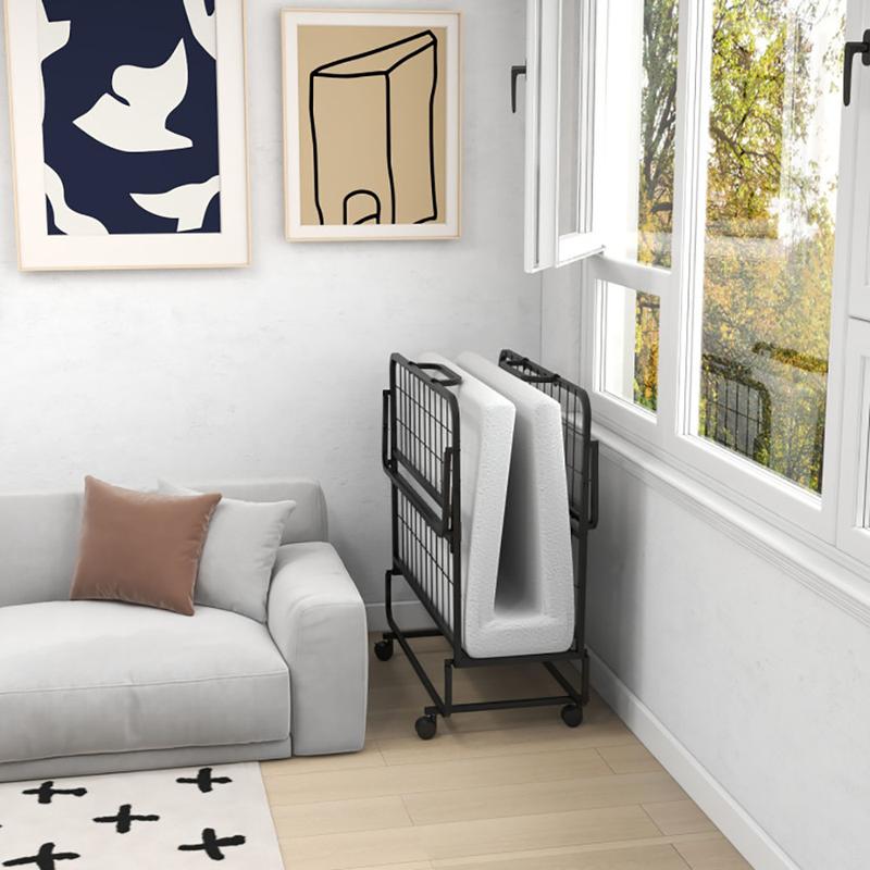 Folding Bed with Mattress for Adults, 75''x38'' Rollaway Bed Foldable Bed with Twin Mattress, Space Saving Portable Bed for Small Place