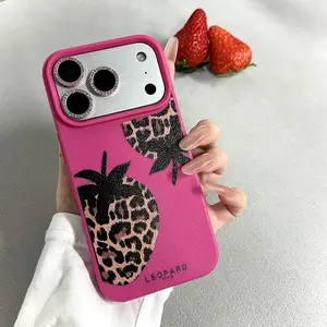 Leopard print strawberry phone case, compatible with iPhone 17/16/15/14/13 Pro/Plus/Pro Max. Unique leopard print design, shockproof and drop-resistant protective case, designed specifically for women. iPhone 17/16 Pro Max and iPhone 16 Pro phone case.
