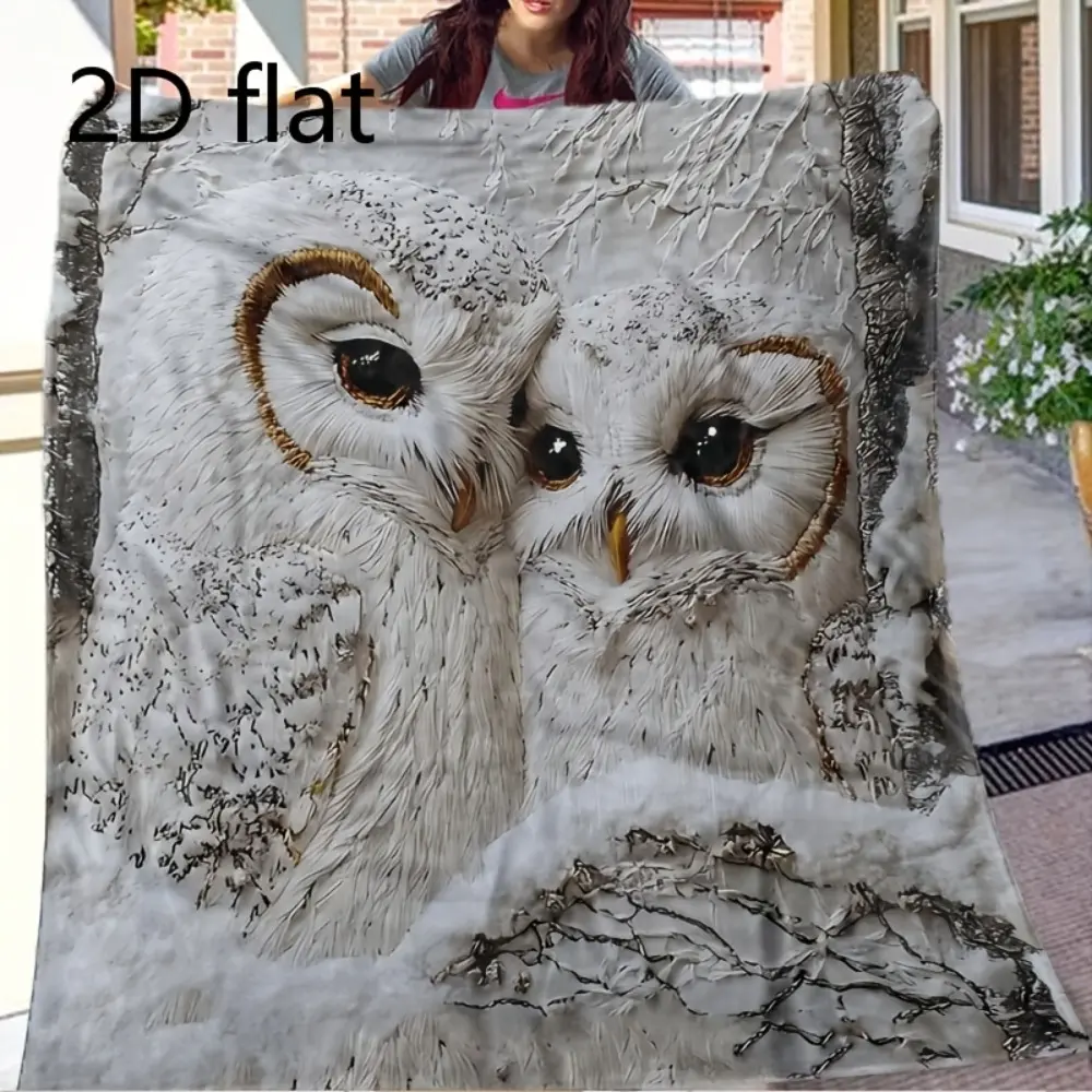 Flannel Owl Print Blanket - Soft, Comfortable, Breathable, Durable, Fade-Resistant 5D Design Digital Heat Transfer Prints Bedding Throw for Beds, Sofas, Travel
