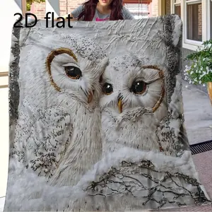 2D Printed White Owl Blanket with Snow Owl Pattern, Made of Soft And Comfortable Flannel - Featuring a 5D Design with Digital Heat Transfer, Suitable for All Seasons And Versatile for Use on Beds, Sofas, Offices, Travel, Camping