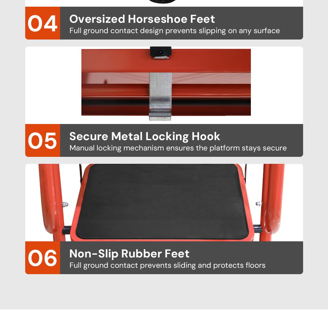 Sekam Sturdy Portable 5-Step Ladder, 800 LBS Capacity, Foldable with Handrail & Tool Tray, Ideal for Kitchen & DIY Projects, Sturdy Portable Ladder