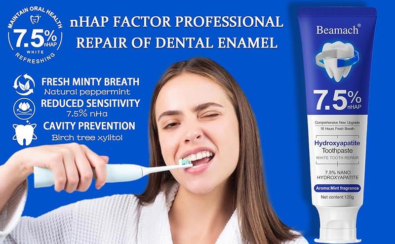 Beamach 7.5% Hydroxyapatite Toothpaste | Enamel Repair, Teeth Whitening, Gum Care, Fluoride-Free Gentle on Sensitive Teeth, Fresh Mint Flavor, 4.23 oz Beamach 7.5% Hydroxyapatite Toothpaste | Enamel Repair, Teeth Whitening, Gum Care, Fluoride-Free Gentle on Sensitive Teeth, Fresh Mint Flavor, 4.23 oz