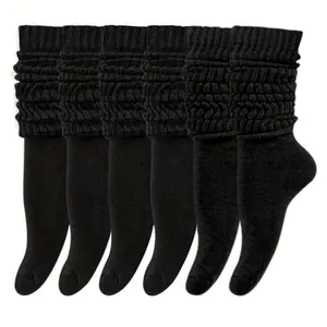 6 Pairs Solid Cotton Boot Socks, Warm Stretchy and Breathable, Ideal for Winter Outfits, Boot Lovers and Cold Weather Days, Comfortable Fit for All Sizes, Perfect for Daily Wear and Outdoor Activities