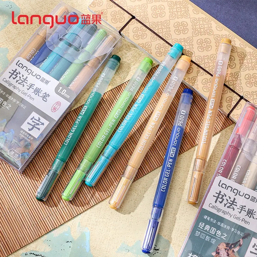 6 Color Gel Pen Set, Large Capacity Colored Calligraphy Pens, Aesthetic Gel Pens, Cool Pens, Multi Purpose Pens, 1.0mm, Smooth Lines, Stable Ink Output, Ideal for Drawing, Writing, Office Planning